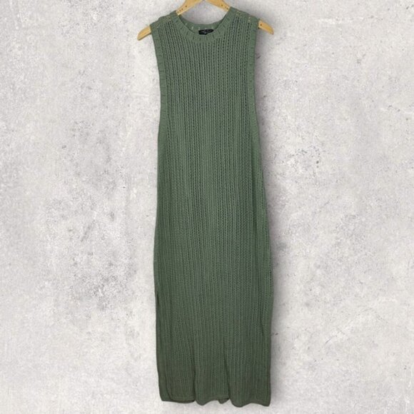 NEW Rag and Bone Riley Crochet Knit Split Hem Maxi Dress Sage Green Size XL Boho - Picture 4 of 15